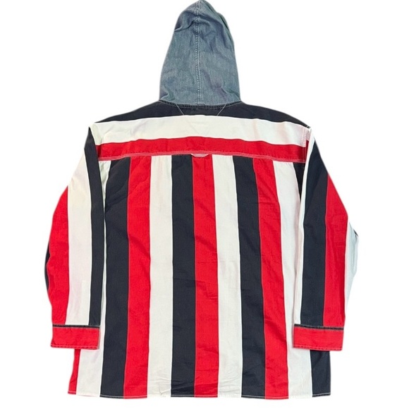 Vintage Tommy Hilfiger Big Striped Red and Blue Hooded Shirt Men’s XXL - Picture 6 of 9